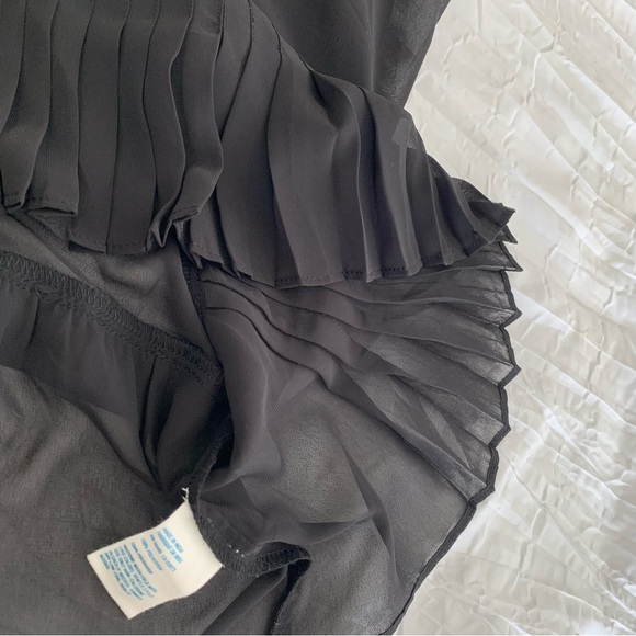 AMERICAN EAGLE Women’s Black Tank Top Sheer Flowy Chiffon Raw Hem Pleated SZ. SP - Picture 8 of 14